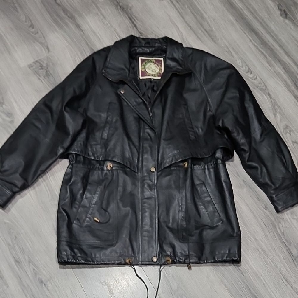 Vintage Learsi Black Leather 90's 3/4 Coat